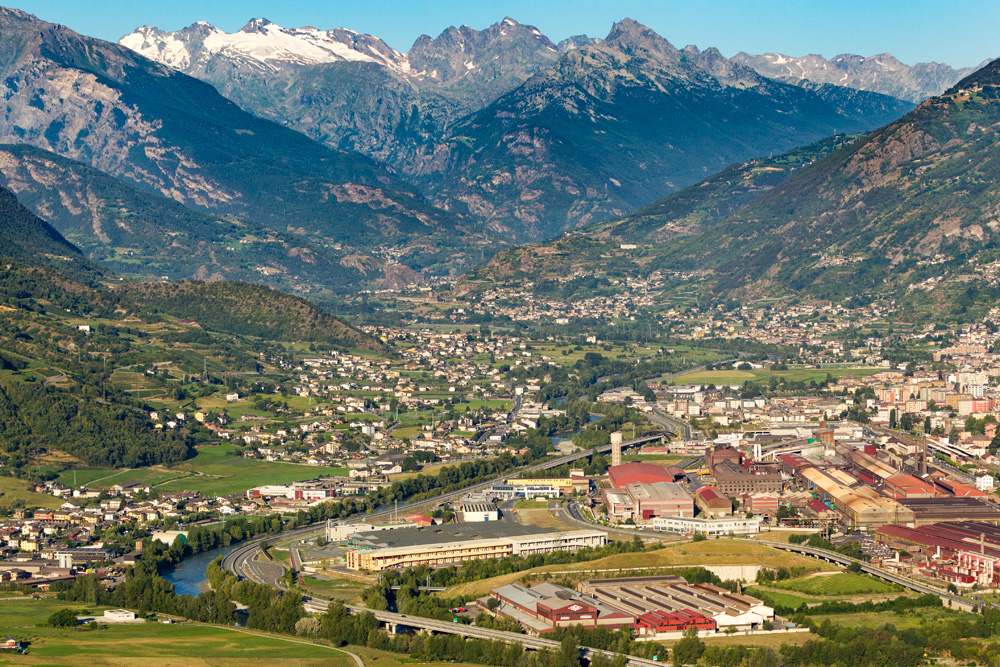 Aerial view of Aosta, Valle d'Aosta, Italy 