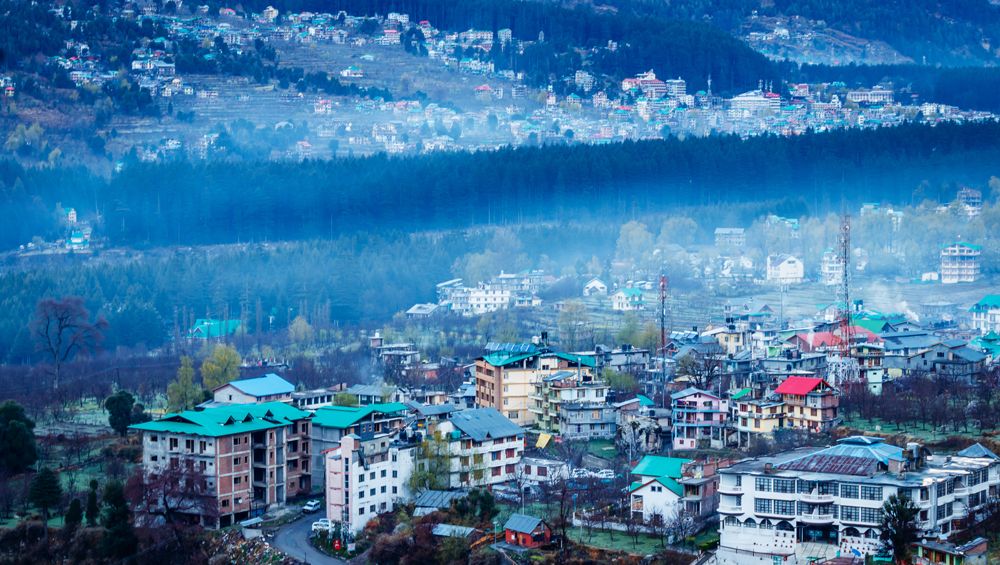 Aerial view of Manali city, India 
