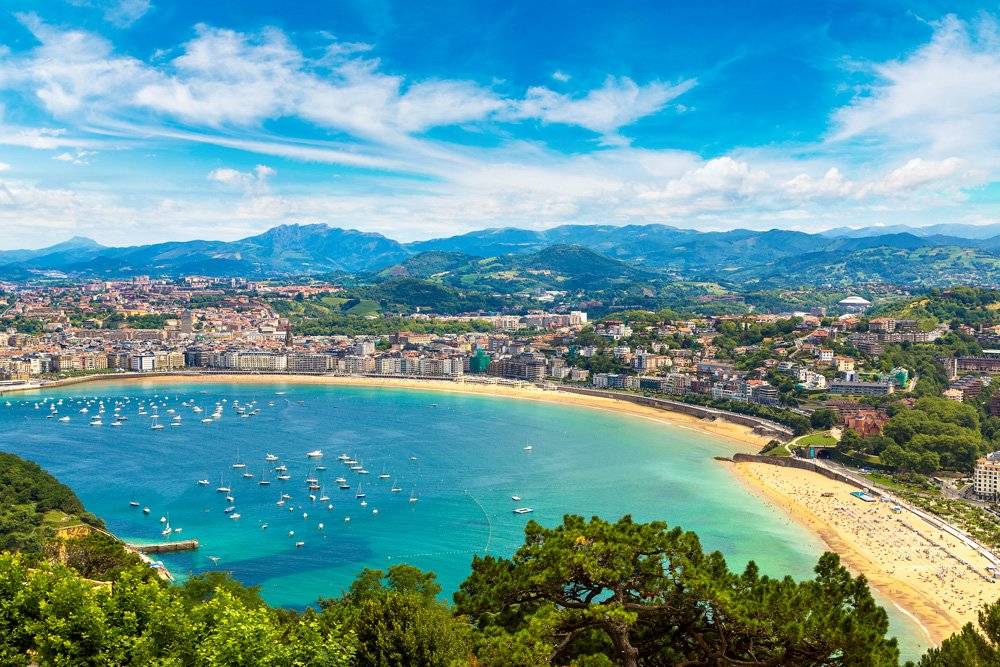 Aerial view of San Sebastian on a beautiful summer day, Spain 