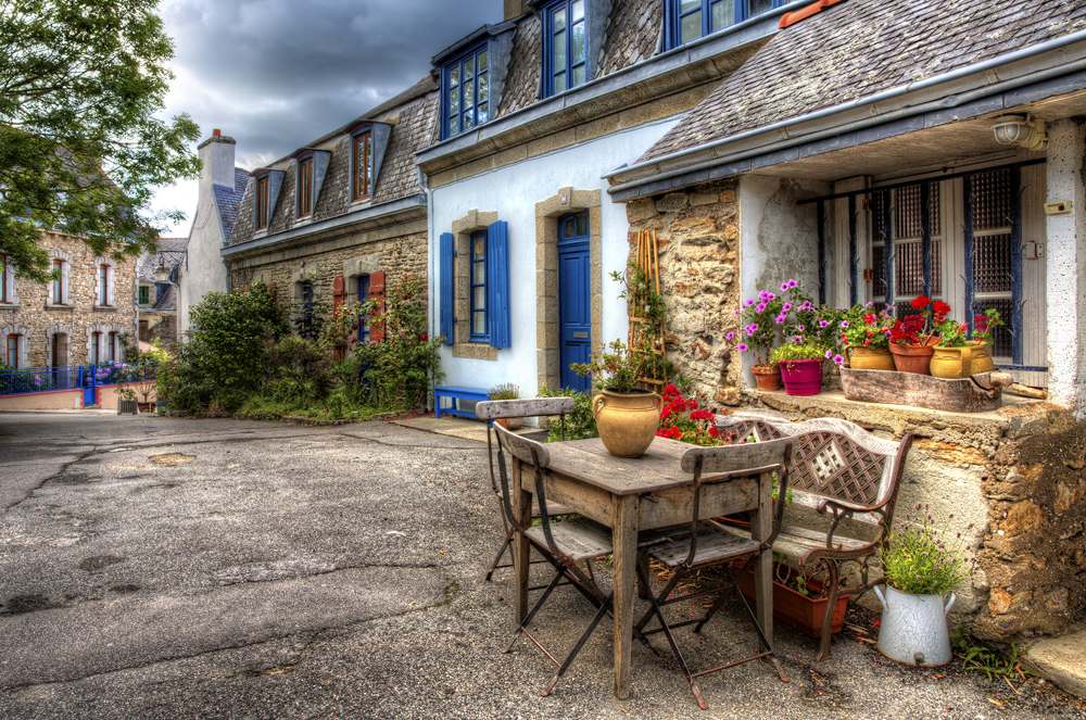 Charming street in Ville Close, Concarneau, Brittany, France 