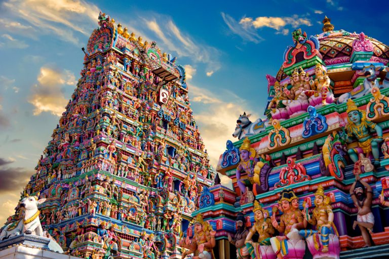 Colourful gopura in the Hindu Kapaleeshwarar Temple, Chennai, Tamil Nadu, India