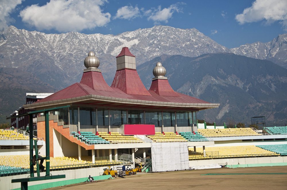 Dharmashala Cricket Stadium with gorgeous mountain backdrop, Dharmashala, India 