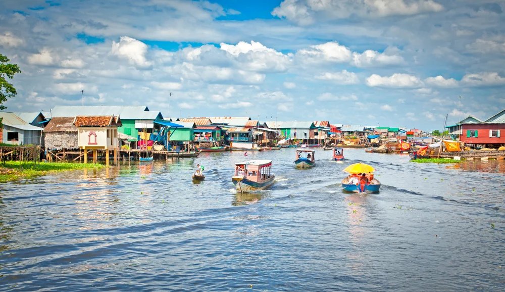 Floating village on the waters of Tonle Sap Lake, Cambodia