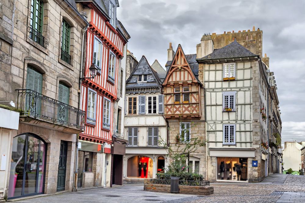 Old traditional houses in the historic part of Quimper, Brittany, France 