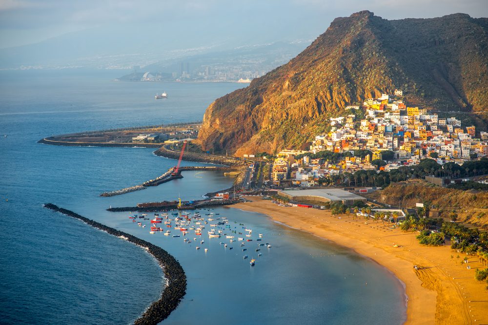 Aerial view of Teresitas Beach near Santa Cruz de Tenerife, Canary islands, Spain 