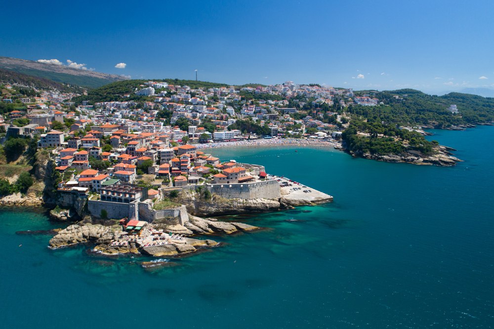 Aerial view of the old city of Ulcinj, Montenegro 