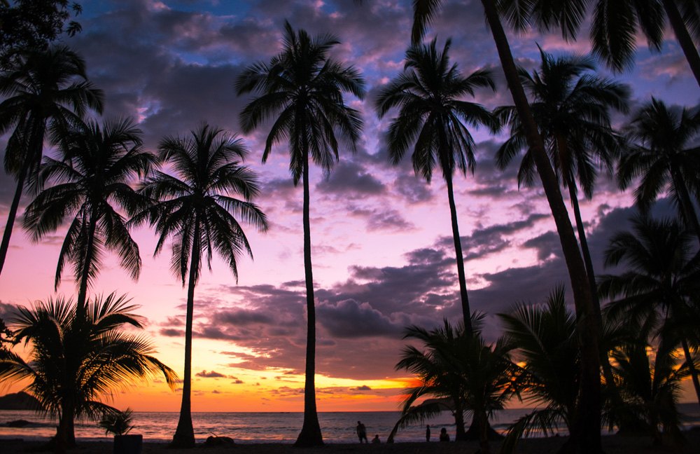 Amazing sunset over Manuel Antonio Public Beach in Puntarenas, Costa Rica 