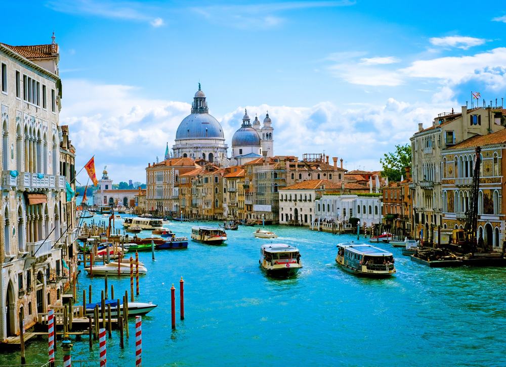 Beautiful view of Grand Canal and Basilica Santa Maria della Salute in Venice, Italy 