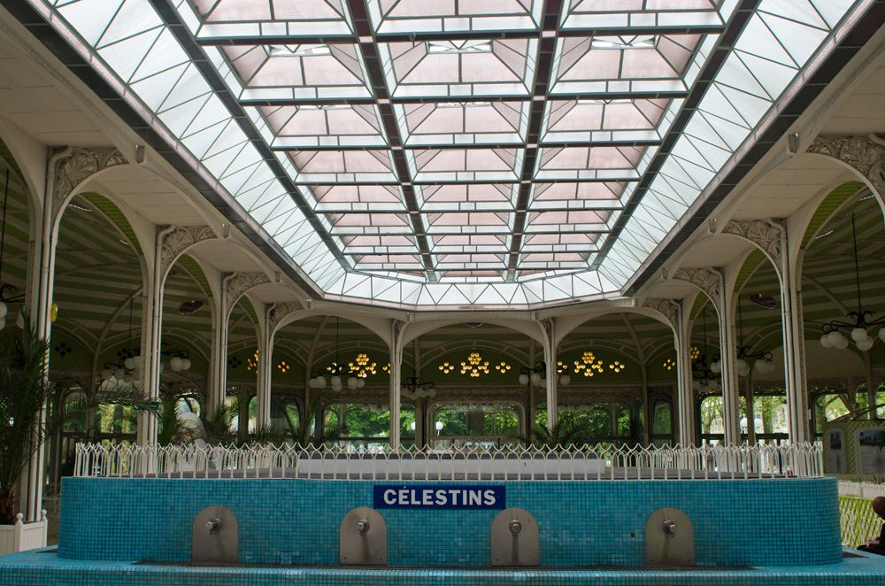 Water taps in the Halle des Sources at Vichy thermal spa, Vichy, Auvergne, France 