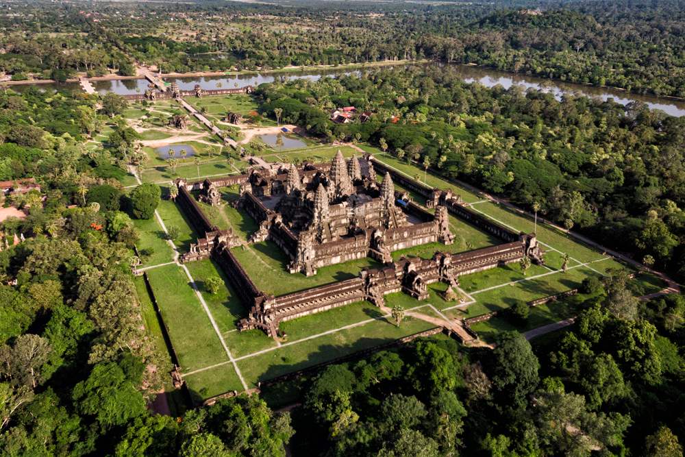 Aerial view of Angkor Wat temple complex, Siem Reap, Cambodia 