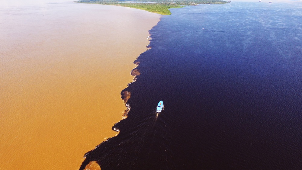 Aerial view of the Meeting of the Waters, Amazon, Brazil 