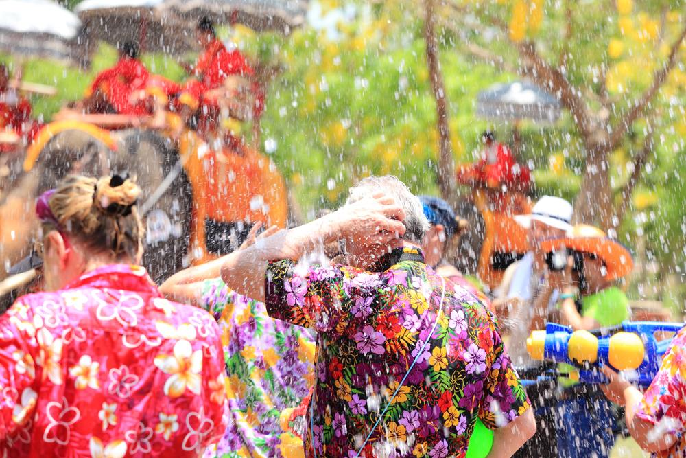 Revelers enjoy water splashing during Water Splashing (Songkran) Festival in Ayutthaya, Thailand