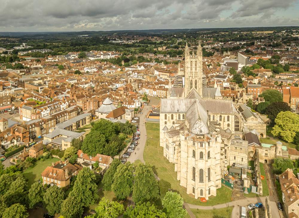 Aerial view of Canterbury in summer, Kent, England, UK 