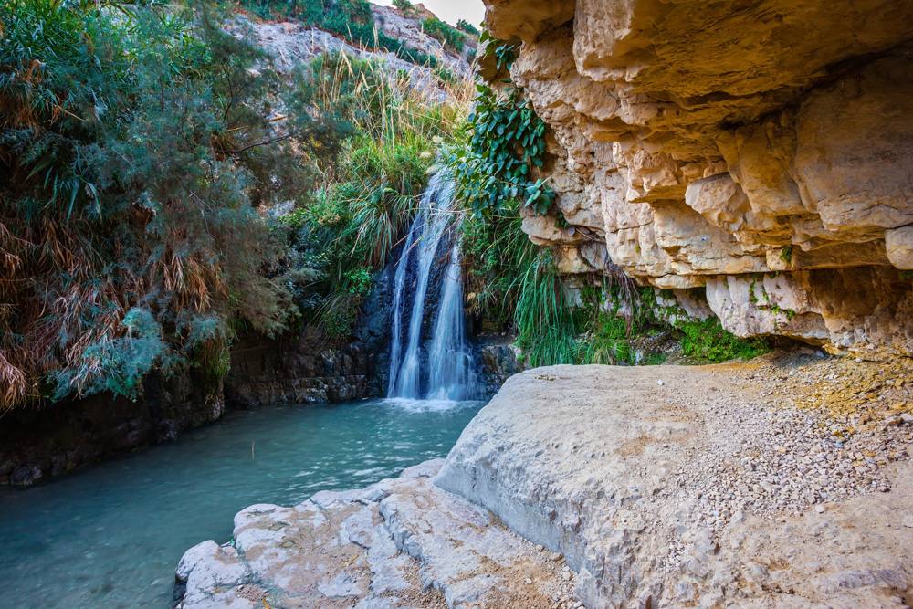 Beautiful waterfall in Ein Gedi National Park, Israel 