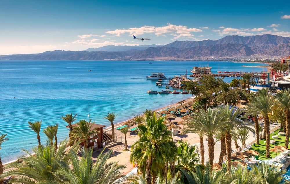 Central beach and marina in Eilat, Israel 
