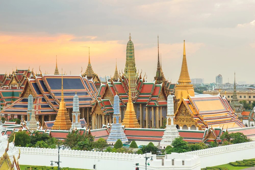 Emerald Buddha Temple at twilight in Grand Palace, Bangkok, Thailand 
