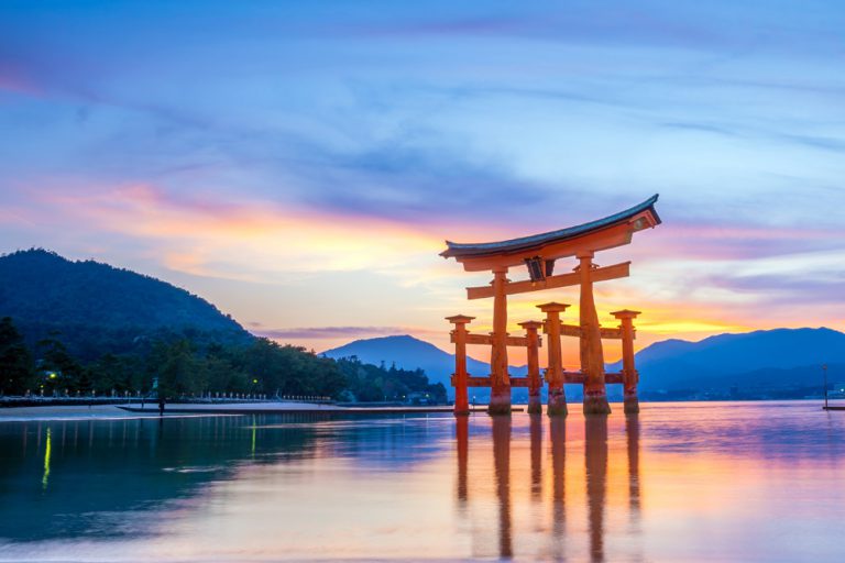 Famous floating torii gate at Itsukushima Shrine, Miyajima Island, Japan