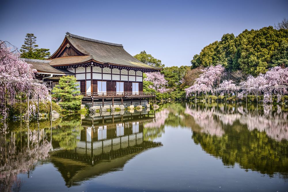 Gardens at Heian Shrine in the spring season, Kyoto, Japan 