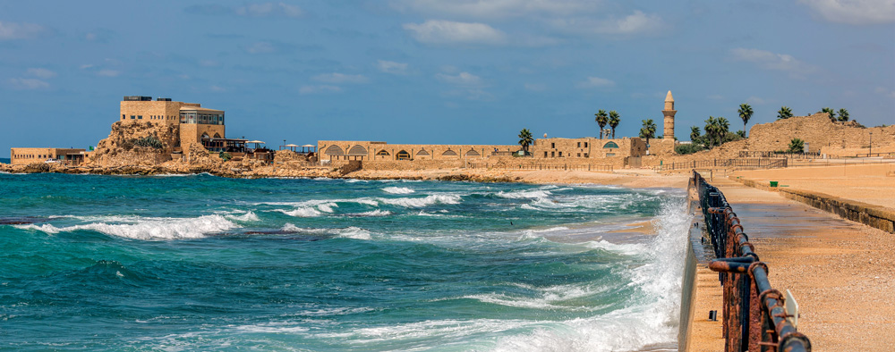 Harbour and Crusader Fortress in Caesarea, Israel 