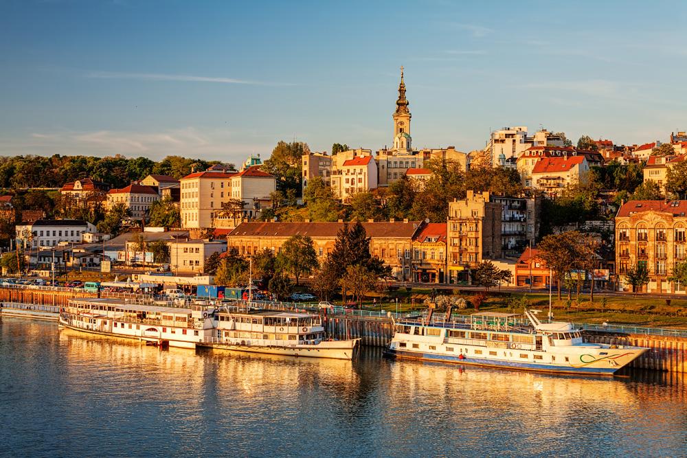 Panorama of Belgrade with Sava River on a sunny day, Serbia 