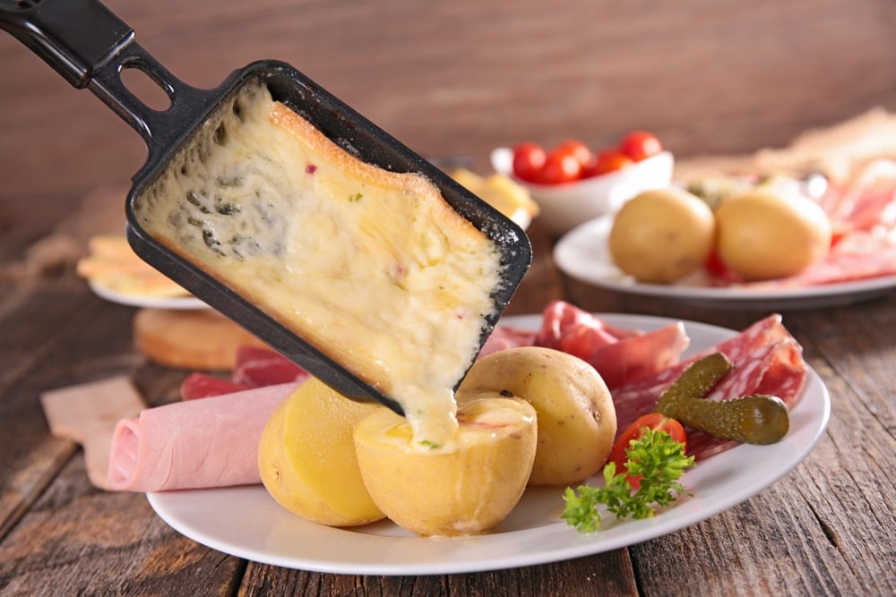 Raclette cheese on potato, Switzerland 