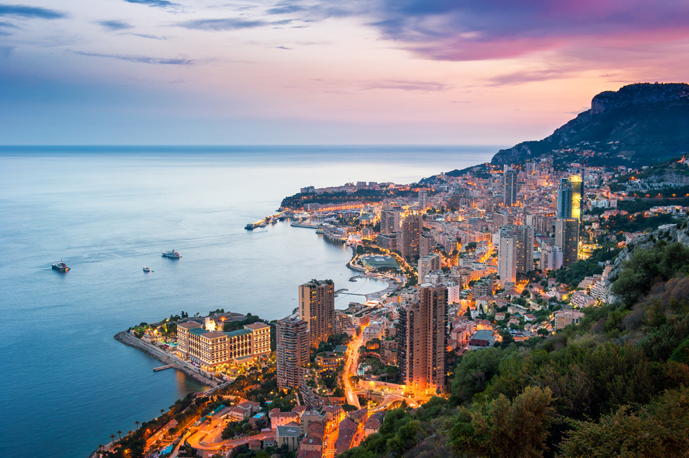Evening view of Monte Carlo, Monaco