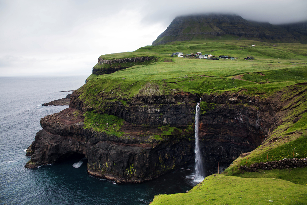 Gasadalur waterfall in Vagar Island, Faroe Islands 