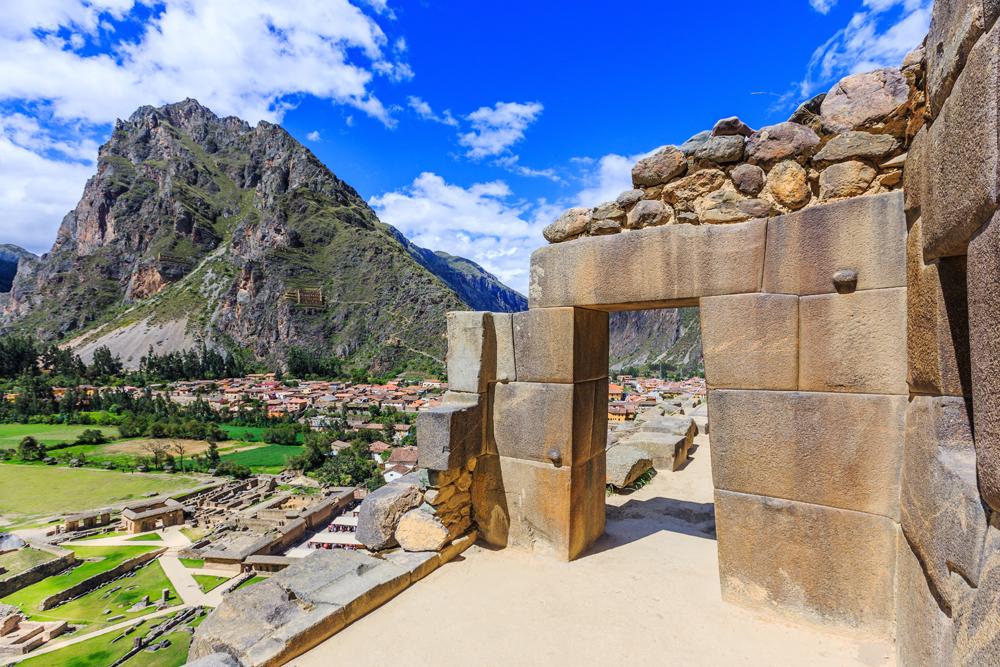 Inca Fortress ruins on the temple hill. Ollantaytambo, Peru 
