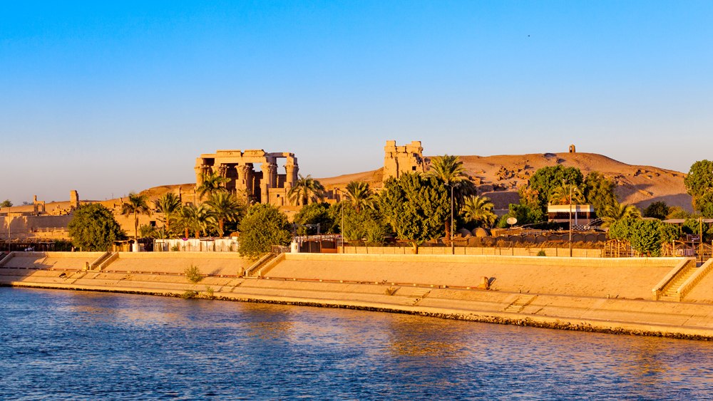 Kom Ombo Temple along the Nile at sunset, Egypt 