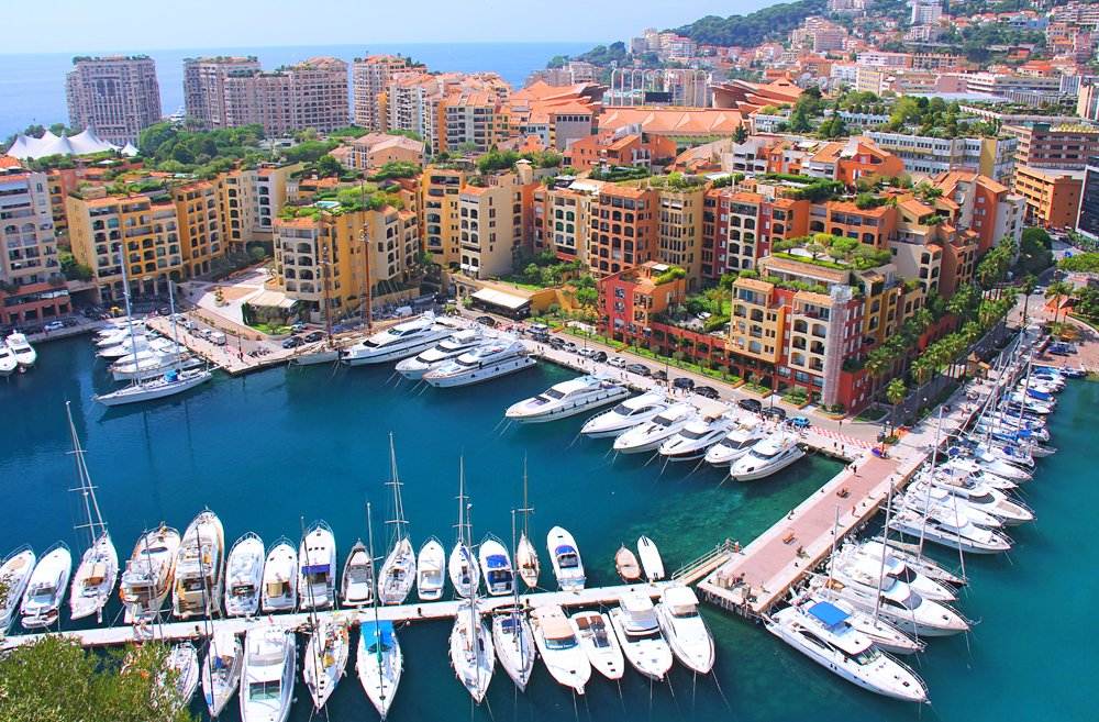 Panoramic view of Fontvieille and boats, Monaco 