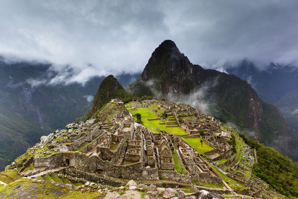 View of Machu Picchu during the wet season, Peru 