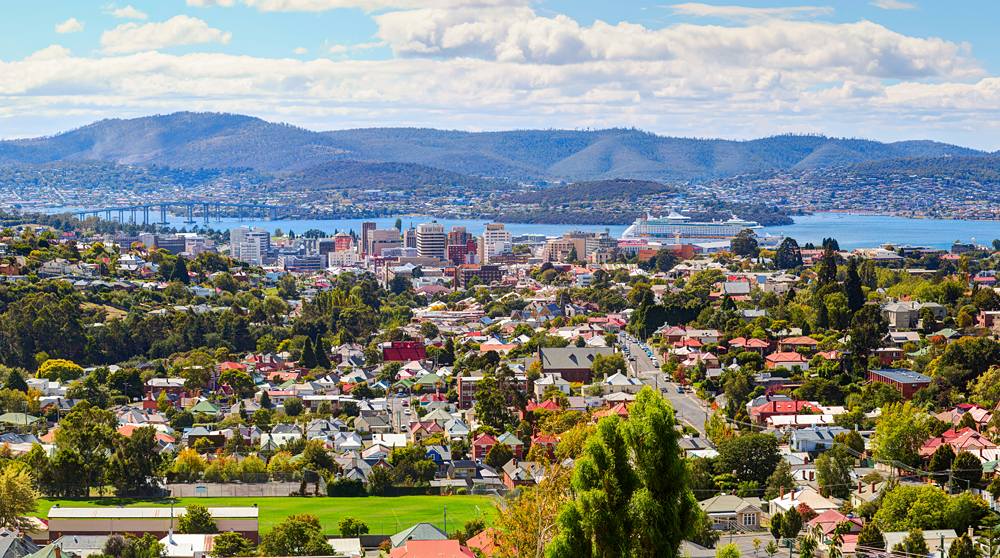 Aerial view of Hobart City, Tasmania, Australia 