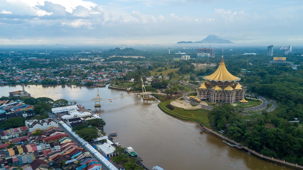 Aerial view of the New Sarawak State Legislative Assembly Building in Kuching, Malaysia 