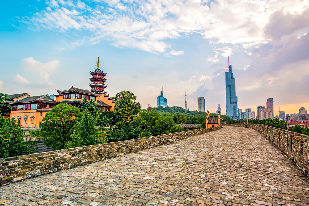 Ancient city walls and temples in Nanjing, China 