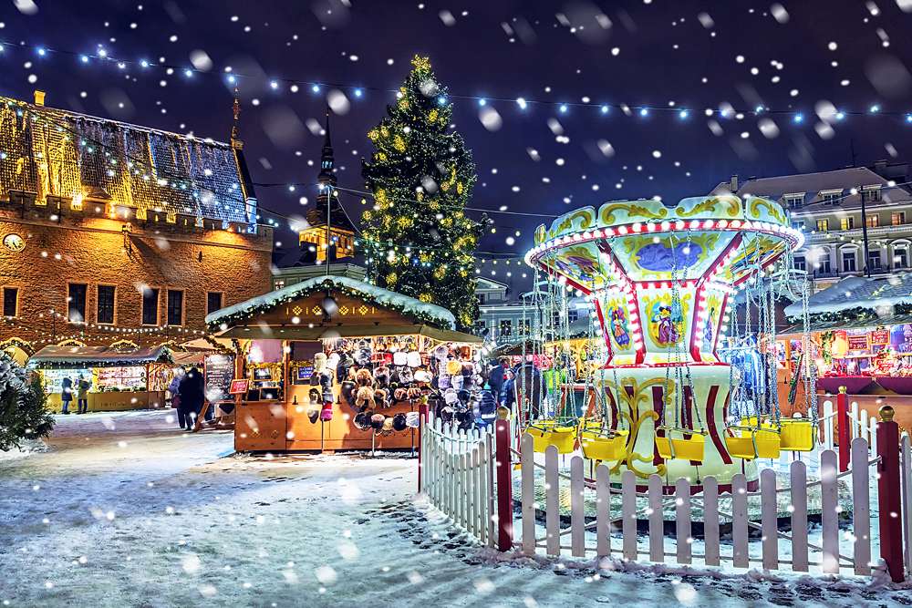Christmas market and fair in Town Hall Square, Tallinn, Estonia 