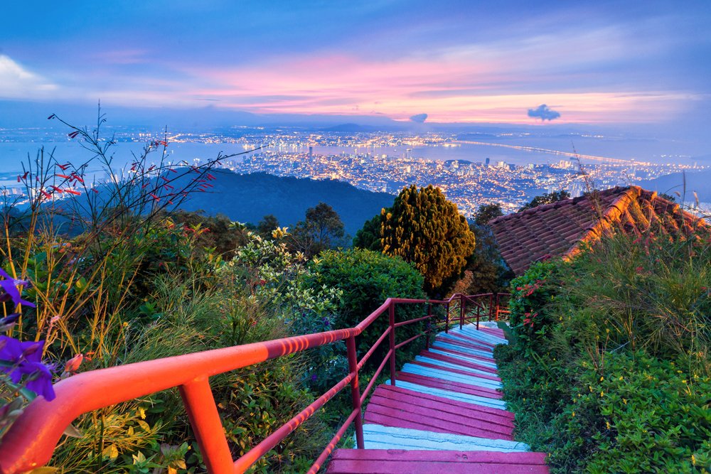 George Town City view from Penang Hill at dawn, Malaysia