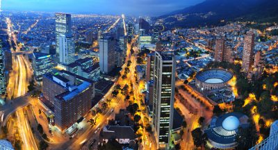 Aerial view of Bogota at night, Colombia