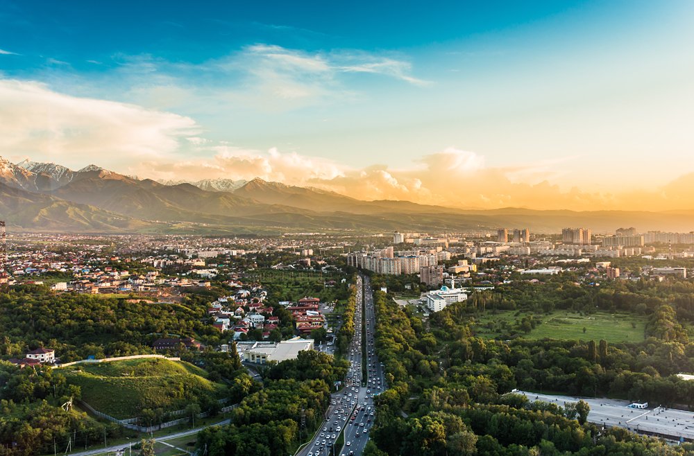 City of Almaty at sunset, Kazakhstan 