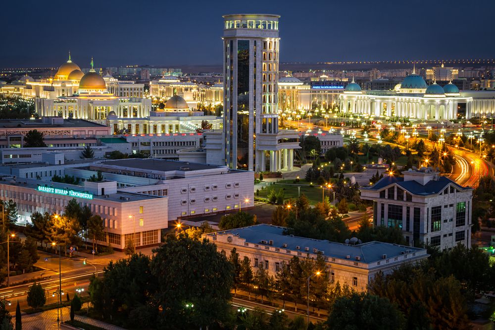 City of Ashgabat after sunset, Turkmenistan 