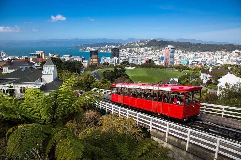 View of Wellington Cable Car and skyline, Wellington, New Zealand