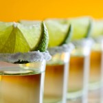 Tequila Shots Lined Up with Limes