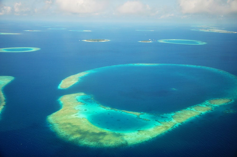 Aerial View of Coral Atolls in the Indian Ocean, Maldives