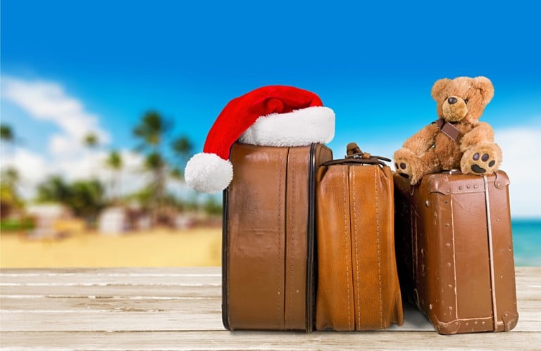 Christmas Vacation - Suitcases, Santa Hat and Teddy Bear