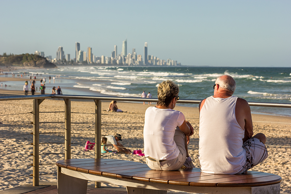 Senior Mature Couple on the Beach at Dusk, Gold Coast, Queensland, Australia