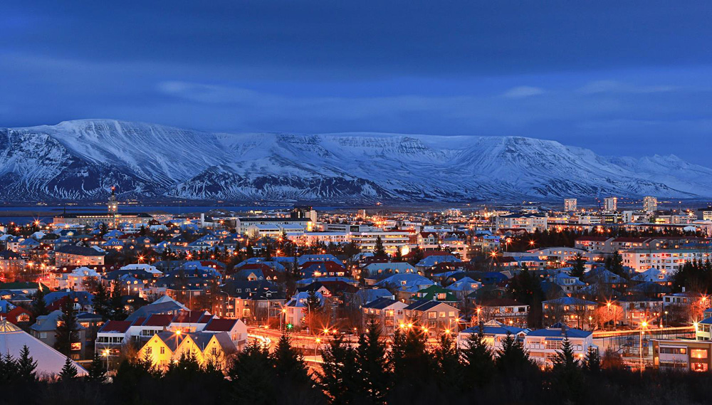 Reykjavík at Night During Winter, Iceland