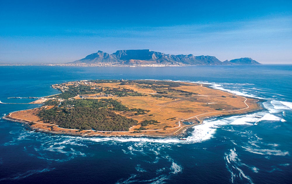 Robben Island and Table Mountain. Robben Island. Cape Town. Western Cape. South Africa