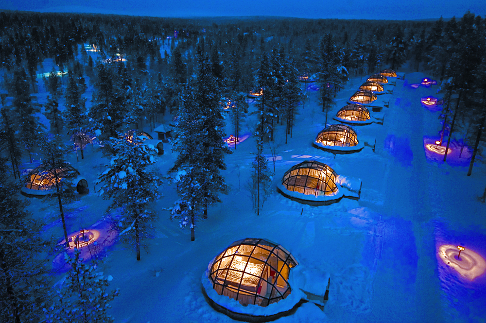 Kakslauttanen Arctic Resort - Glass Igloos at Night, Finnish Lapland, Finland